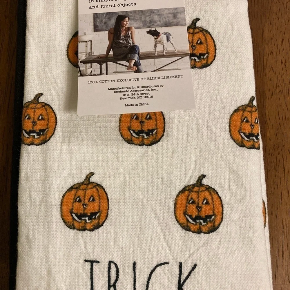 NWT RAE DUNN TRICK OR TREAT JACK-O-LANTERN SET OF 3 KITCHEN TOWELS